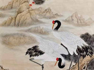 画家胡记领老师新作四尺工笔《松鹤延年》