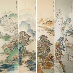 画家王永旭老师新作四尺对开《春夏秋冬山水四屏》  