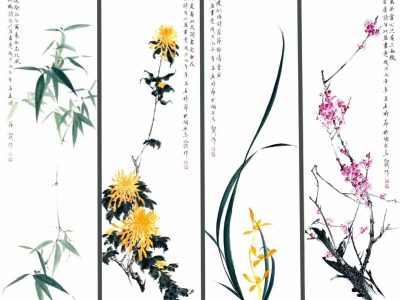 画家李炳武老师花鸟四条屏