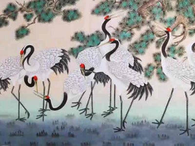 画家胡记领老师新作六尺工笔《松鹤延年》