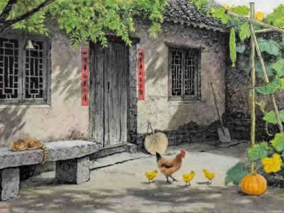 画家李向鸿老师作品乡情画原创作品《乡隅静好》三尺整张