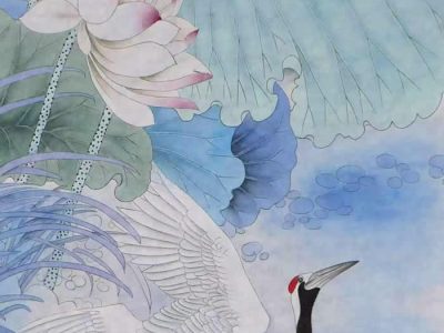 画家王永旭老师新作《鹤鸣九州 闻声于塘》136*40cm